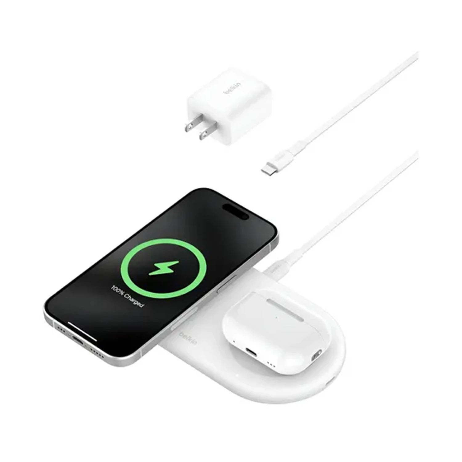 Cargador Inalámbrico Belkin Pad 2 en 1 Qi2 15W USB-C White